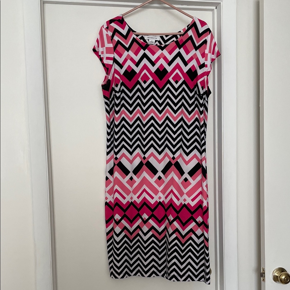 Liz Claiborne Pink and Black Zigzag Midi Dress